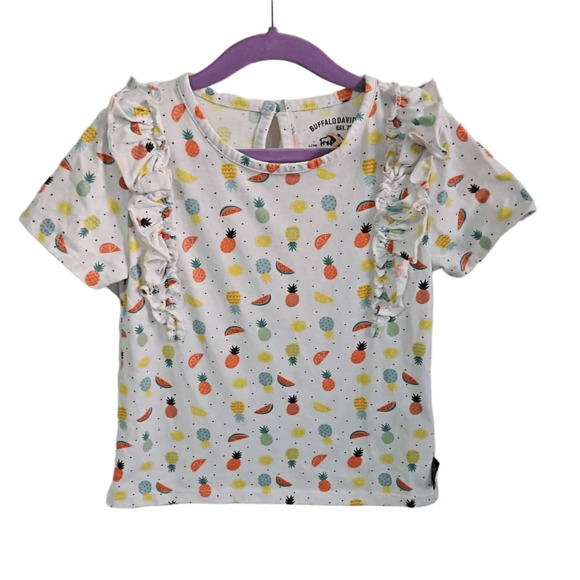 Buffalo David Bitton Kids 6 White Flutter Blouse Top White With Fruit Pattern - Picture 1 of 5